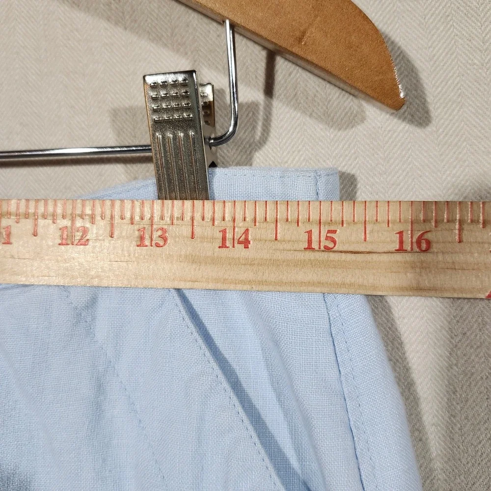 LL Bean Womens Light Blue 100% Linen Midi Skirt 10 Petite Elastic Back 0FXD7
